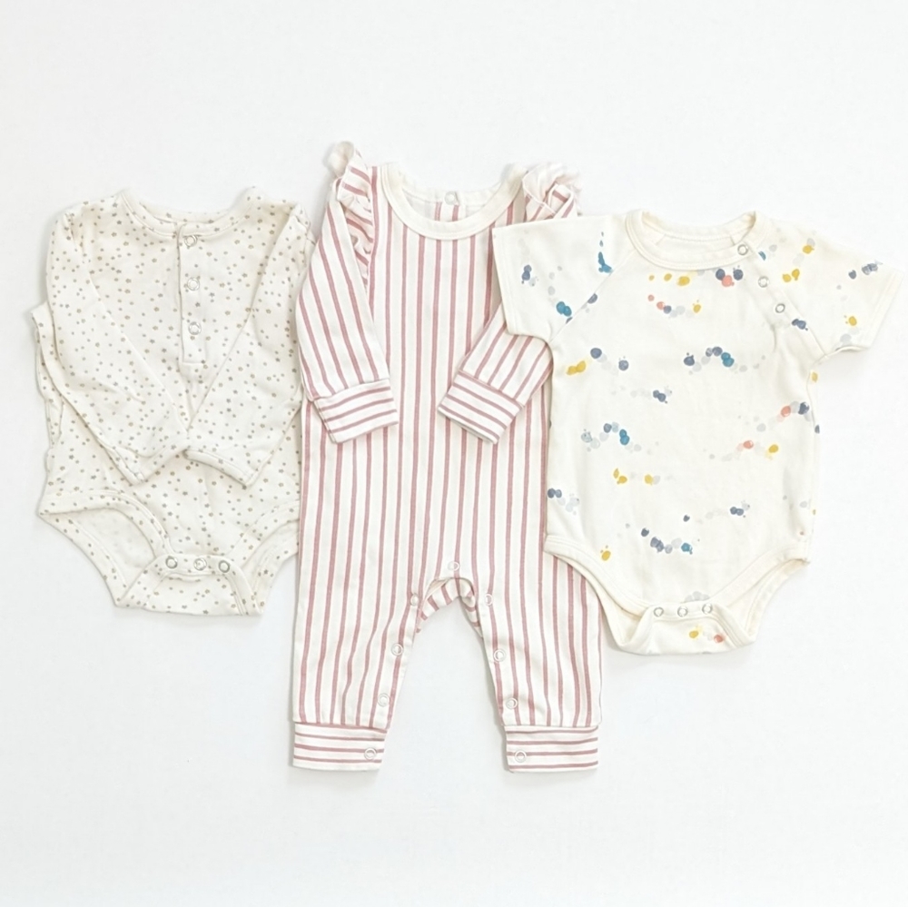 Pehr Lot of 3 baby girls bodysuits and romper size 0-3 and 3-6